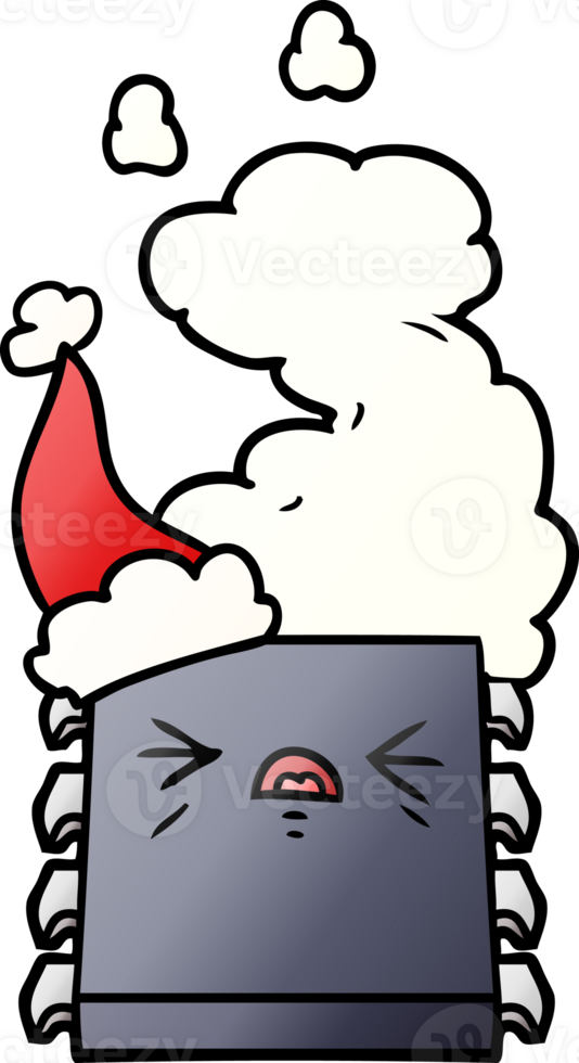 hand drawn gradient cartoon of a overheating computer chip wearing santa hat png