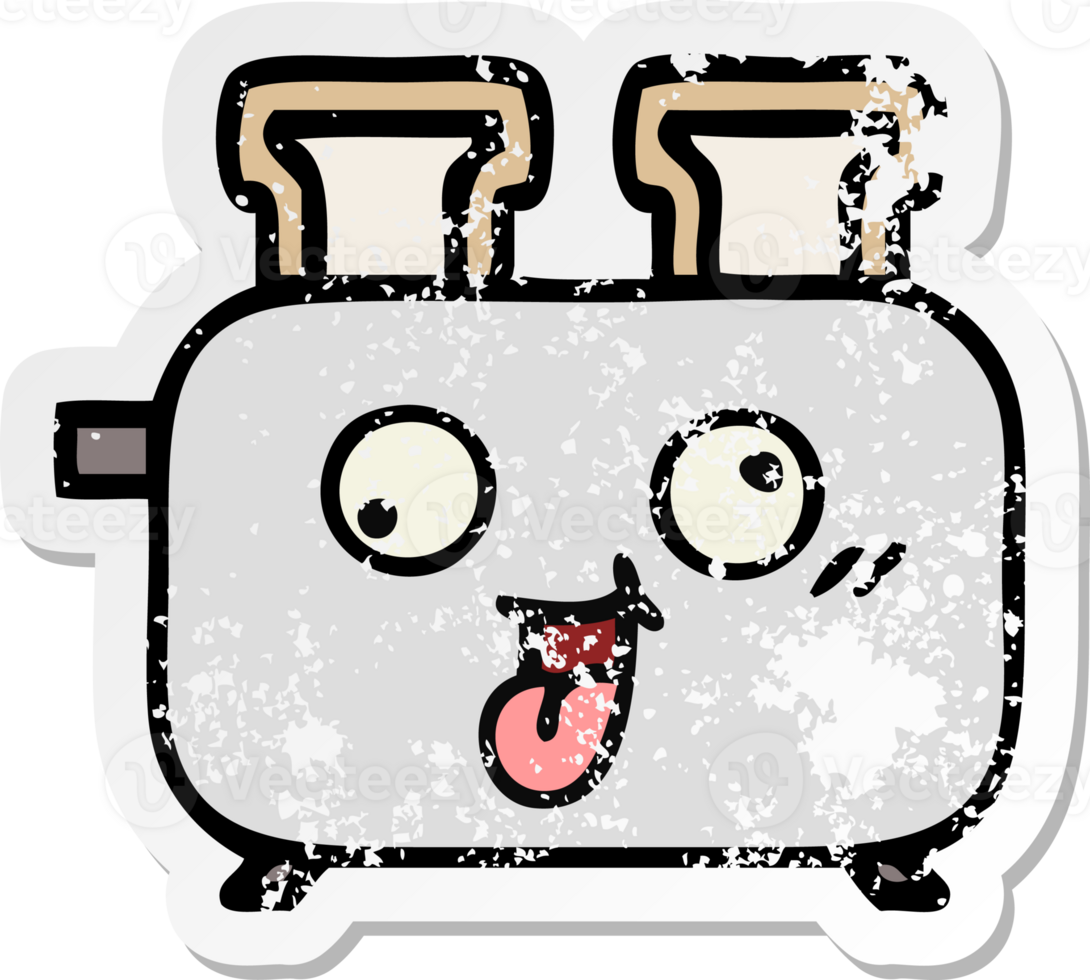 distressed sticker of a cute cartoon of a toaster png