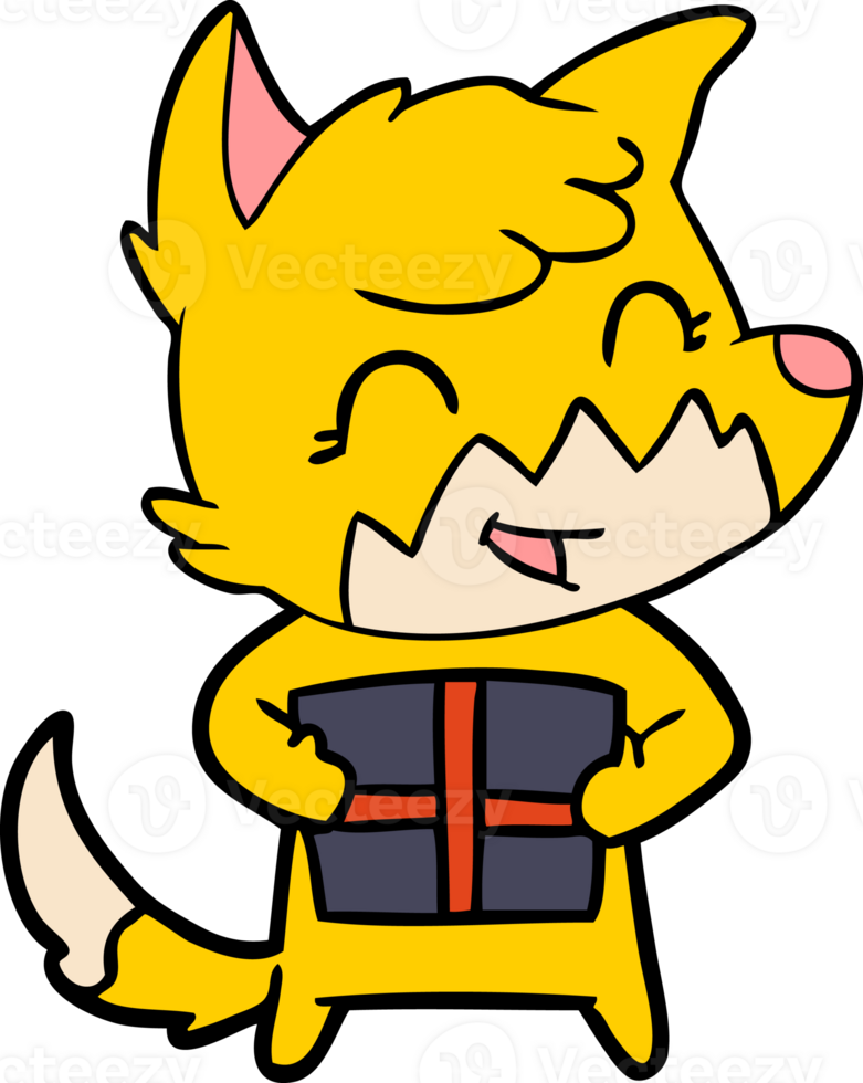 fox cartoon character with present png