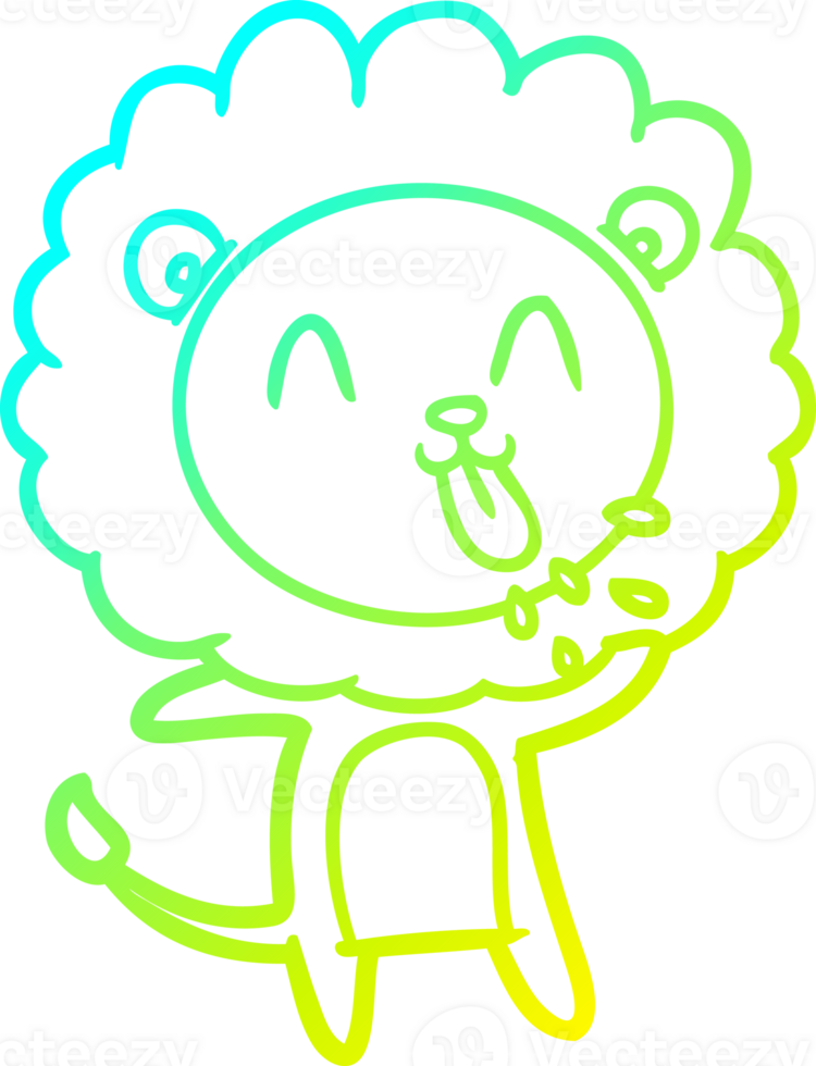 cold gradient line drawing of a happy cartoon lion png