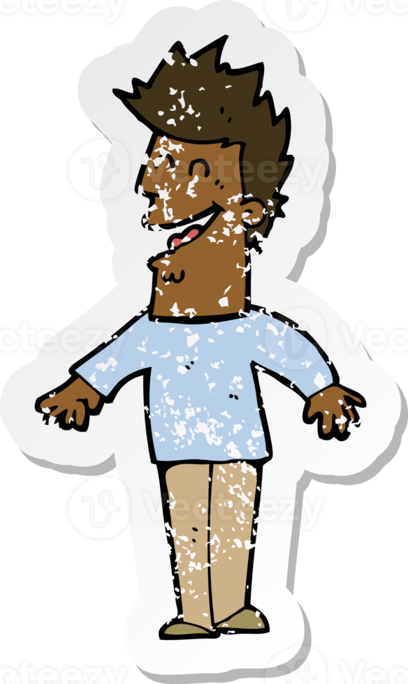 retro distressed sticker of a cartoon happy man png