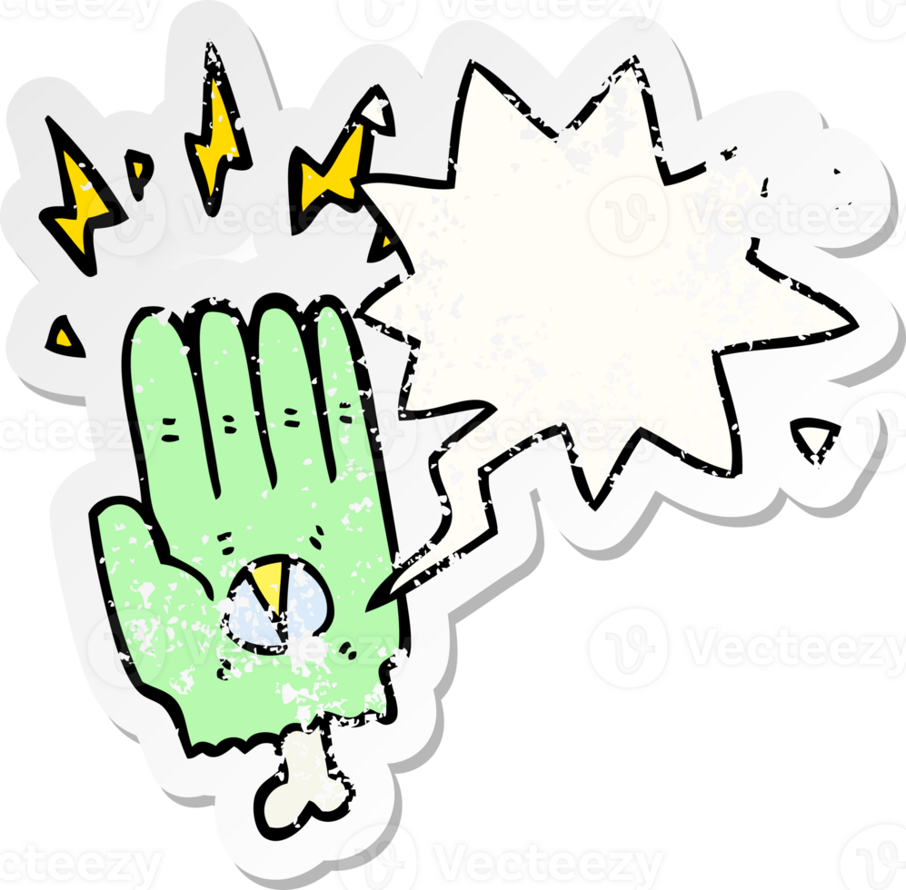 spooky halloween zombie hand with speech bubble distressed distressed old sticker png