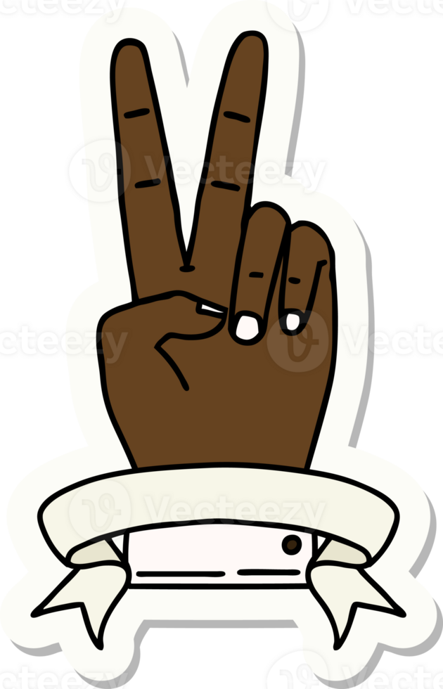 sticker of a peace two finger hand gesture with banner png