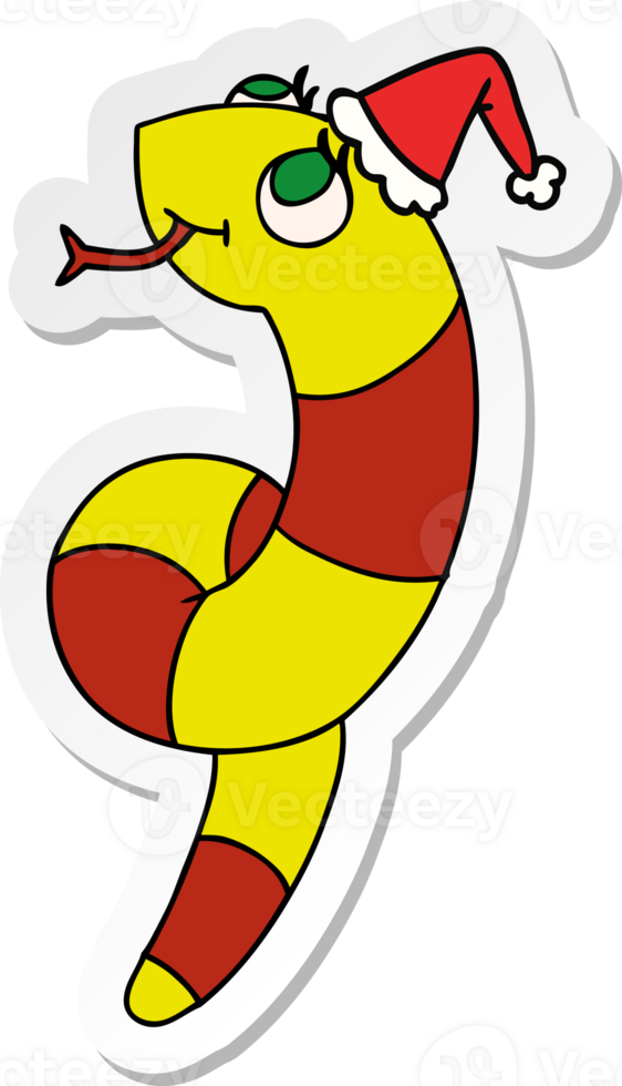 hand drawn christmas sticker cartoon of kawaii snake png