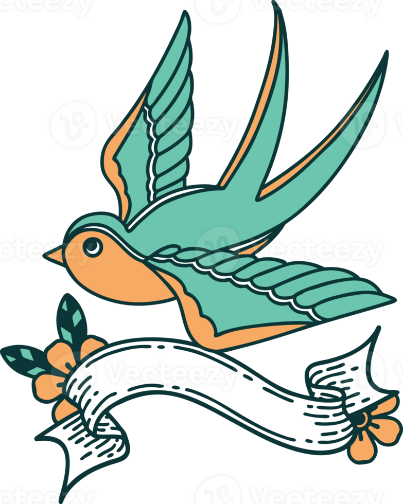traditional tattoo with banner of a swallow png
