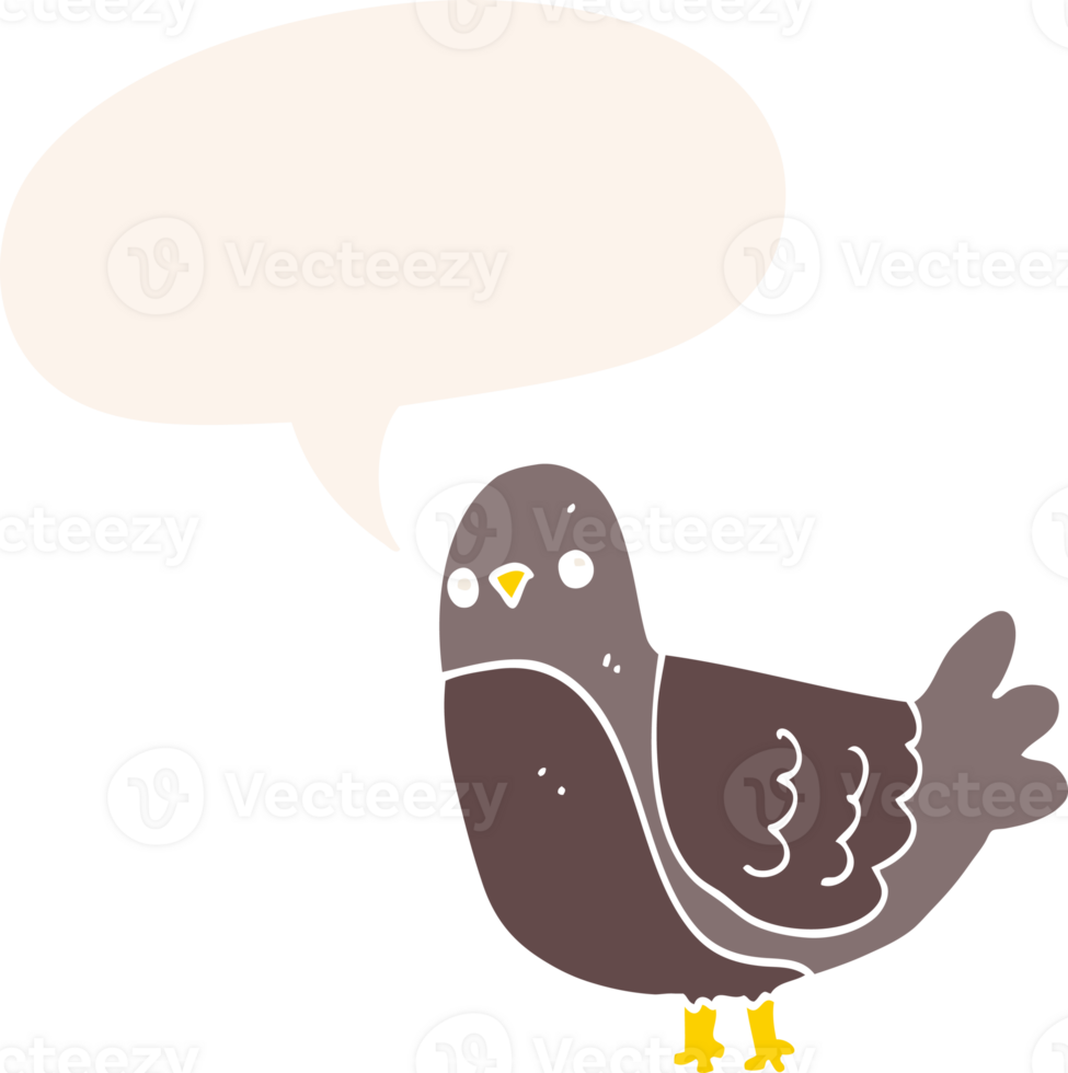 cartoon bird with speech bubble in retro style png