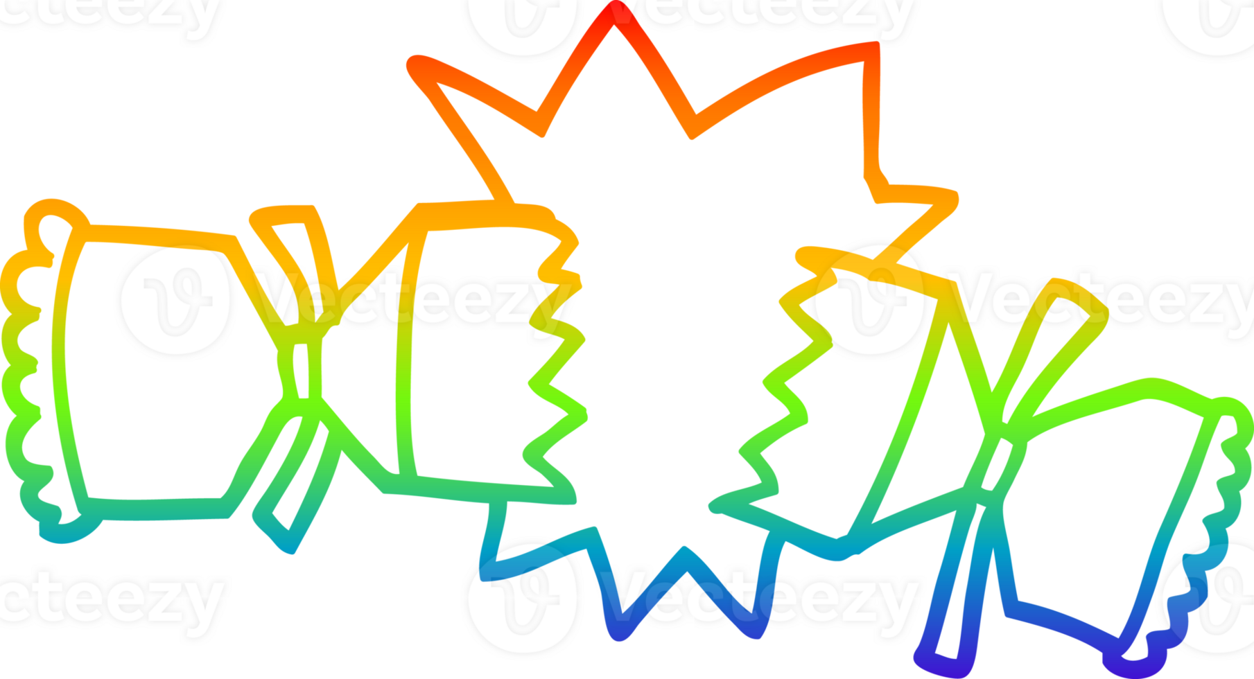 rainbow gradient line drawing of a cartoon cracking cracker png