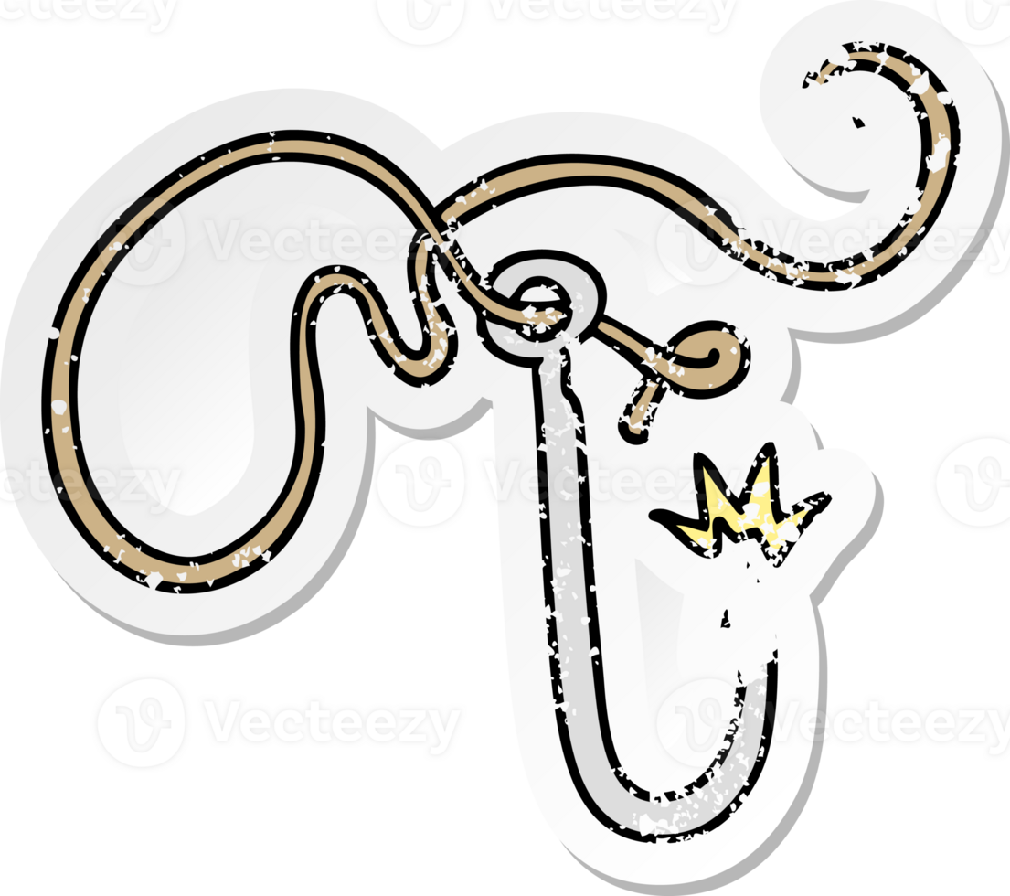 hand drawn distressed sticker cartoon doodle of a sharp fishing hook png