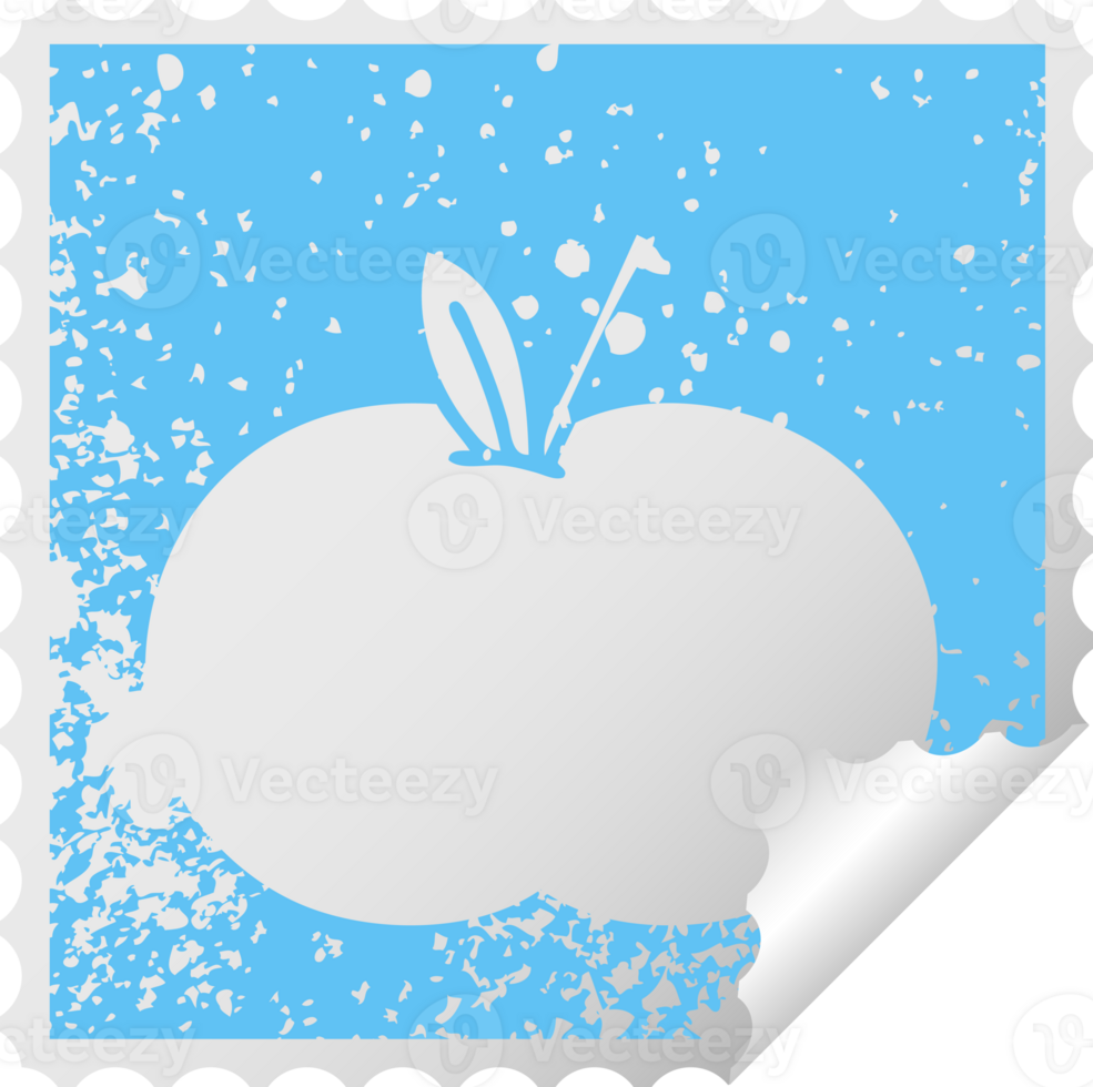 distressed square peeling sticker symbol of a juicy apple png