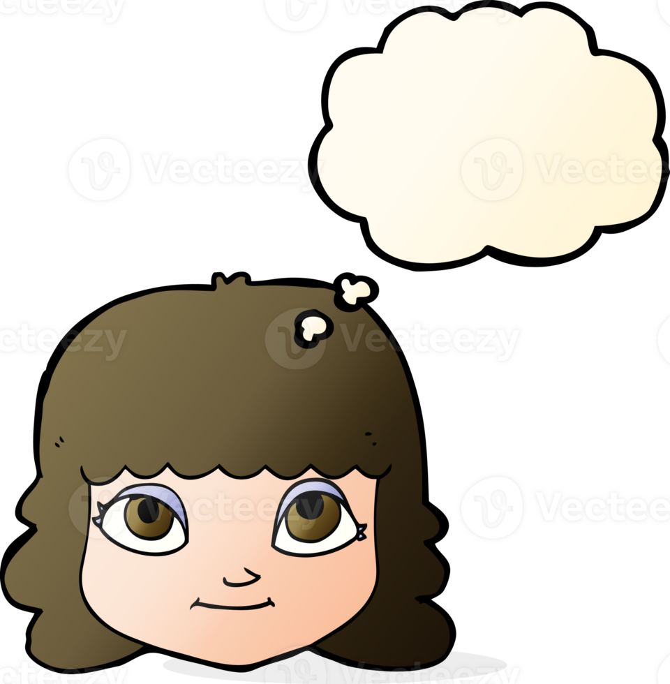cartoon happy female face with thought bubble png