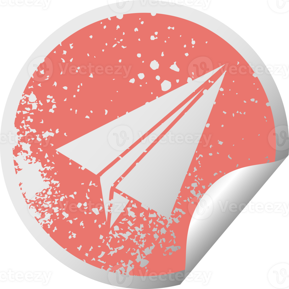 distressed circular peeling sticker symbol of a paper plane png