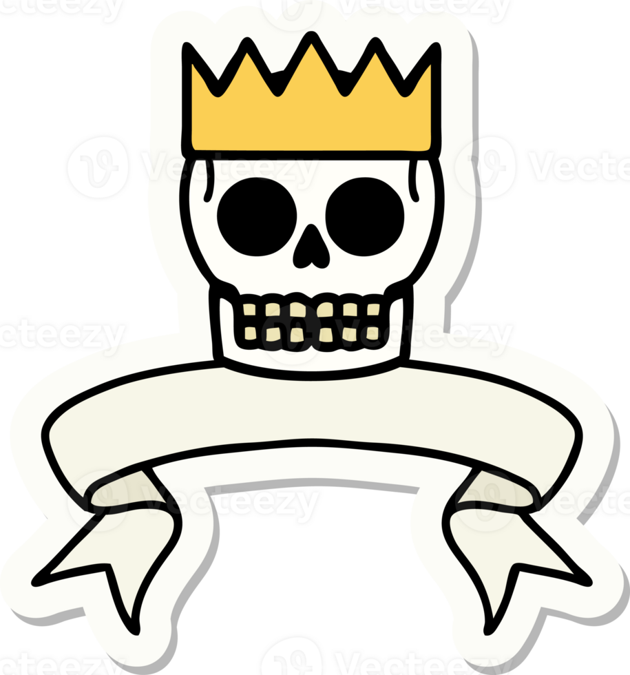 tattoo style sticker with banner of a skull and crown png