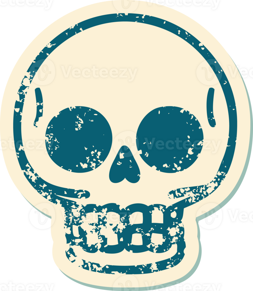 iconic distressed sticker tattoo style image of a skull png