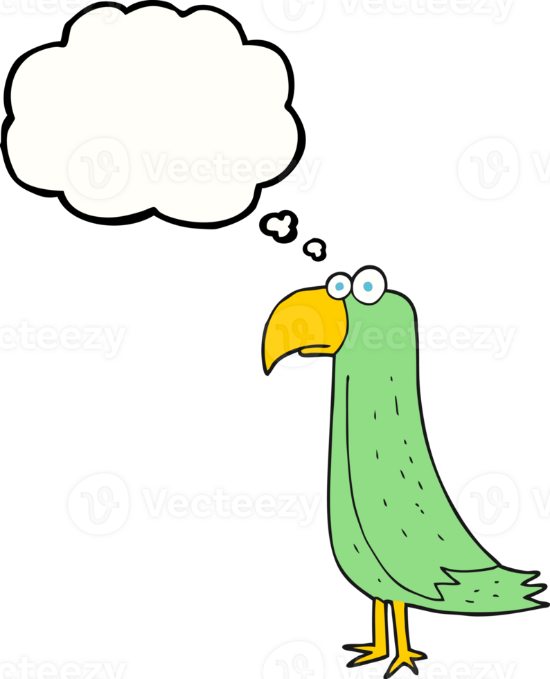 hand drawn thought bubble cartoon parrot png