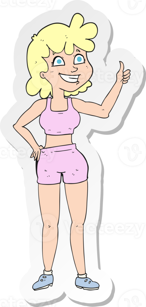 sticker of a happy gym woman giving thumbs up symbol png