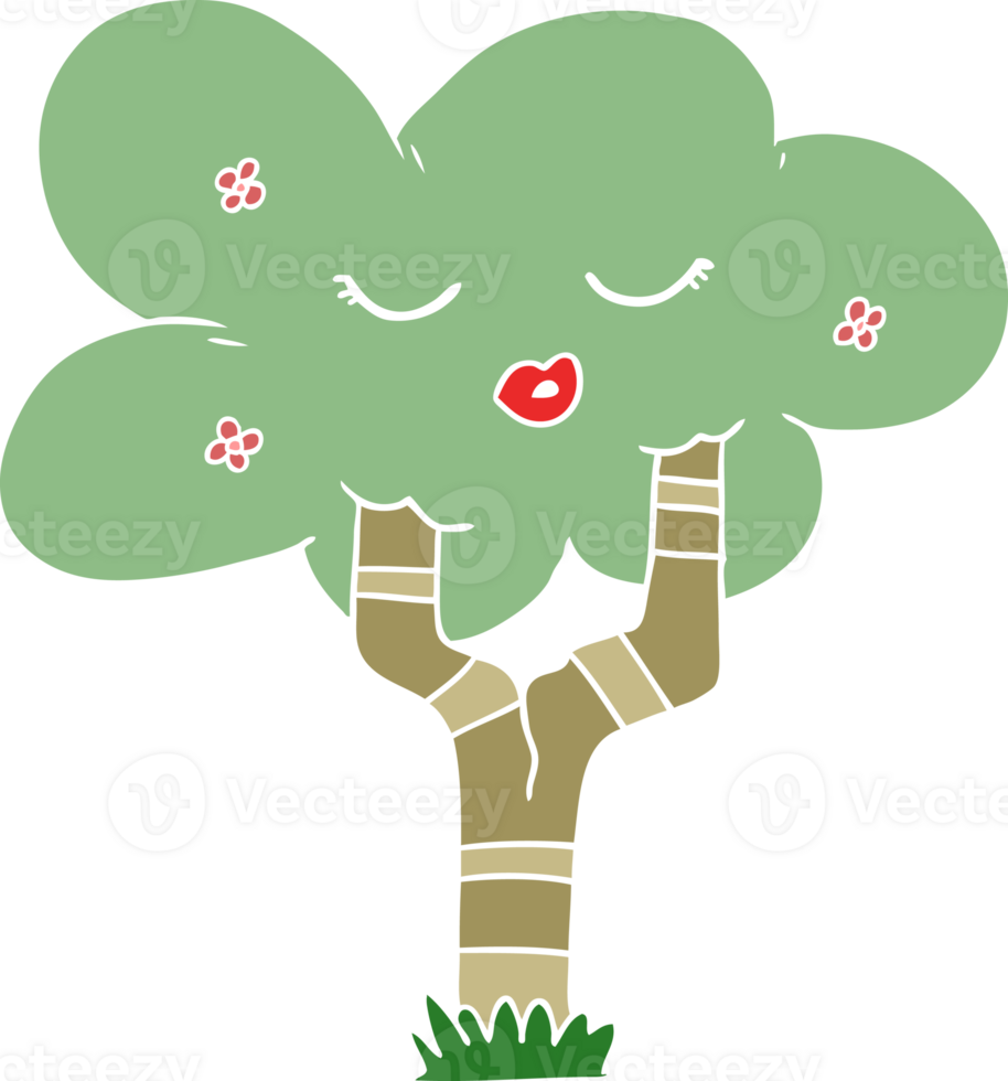 flat color style cartoon tree with face png