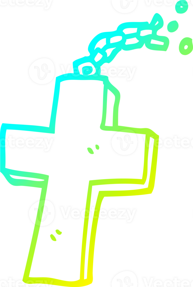 cold gradient line drawing of a cartoon crucifix on chain png