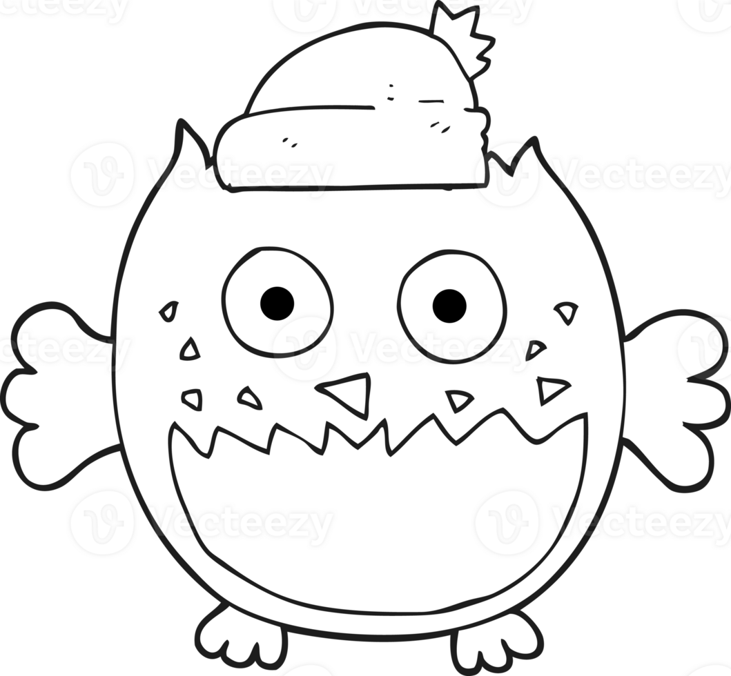 hand drawn black and white cartoon owl png