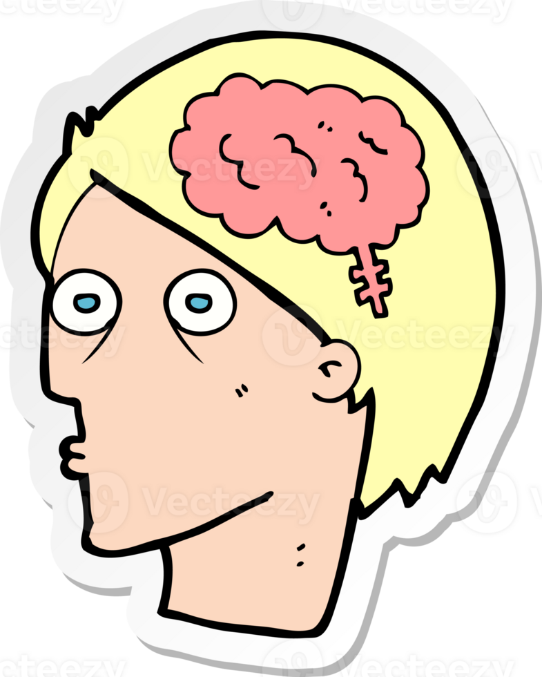sticker of a cartoon head with brain symbol png