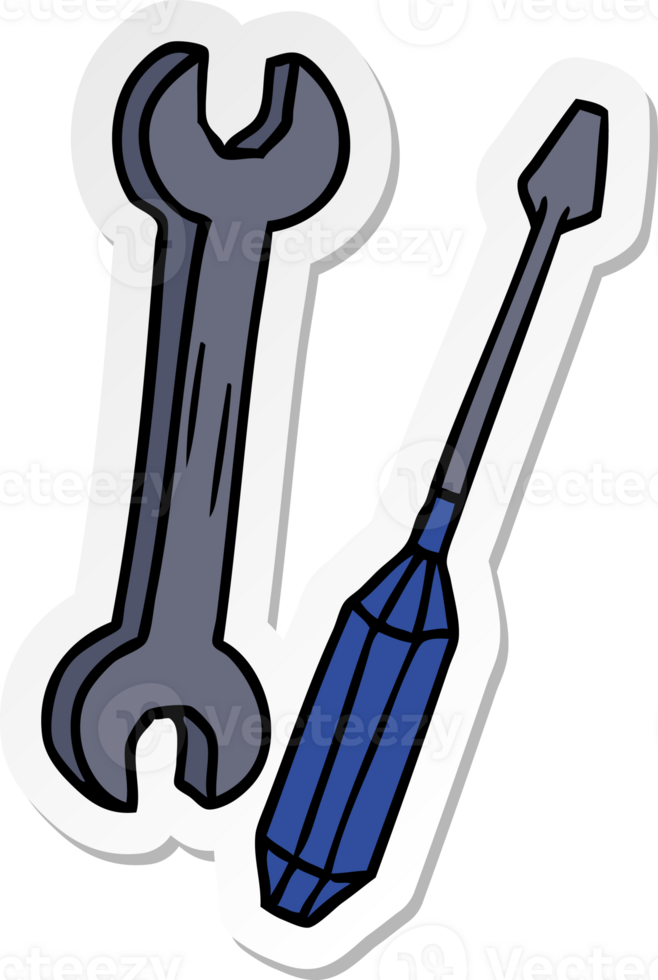 hand drawn sticker cartoon doodle of a spanner and a screwdriver png