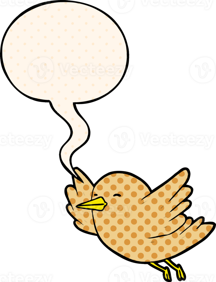 cartoon bird flying with speech bubble in comic book style png