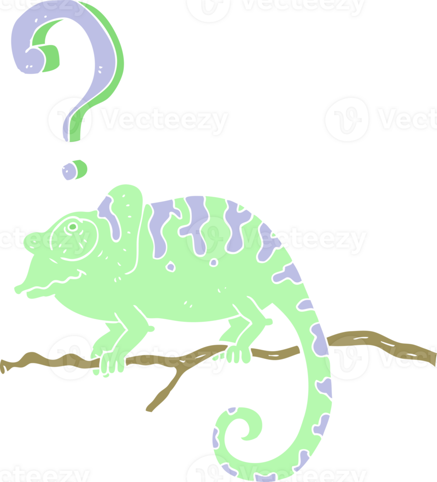 flat color illustration of curious chameleon png
