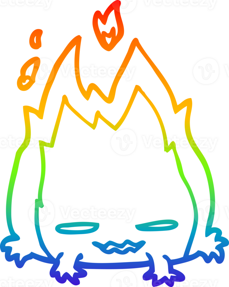 rainbow gradient line drawing of a cartoon fire demon png