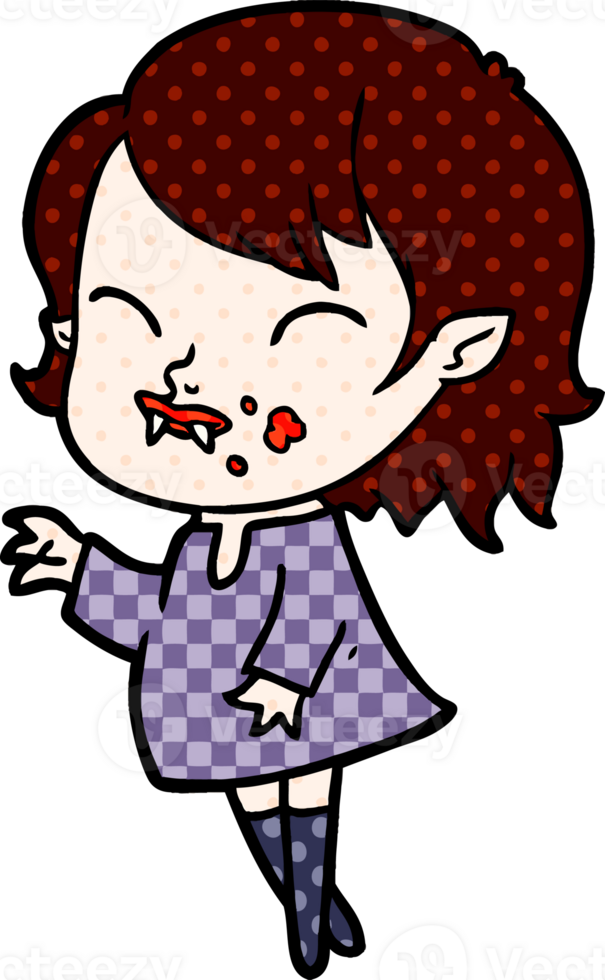 cartoon vampire girl with blood on cheek png