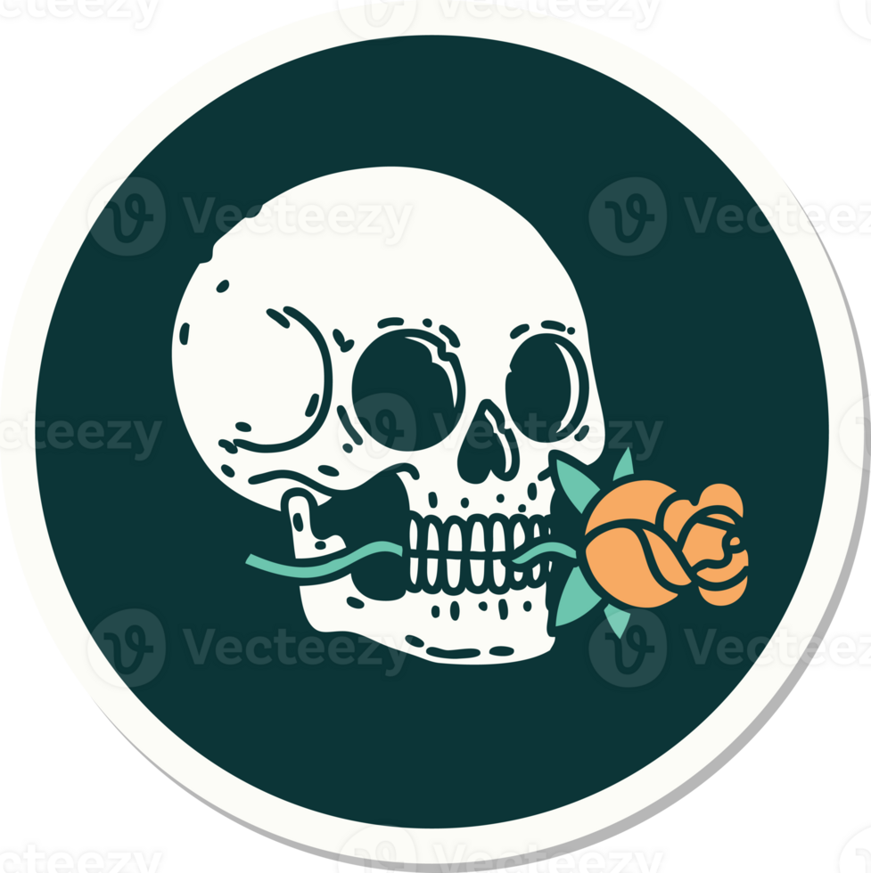 sticker of tattoo in traditional style of a skull and rose png