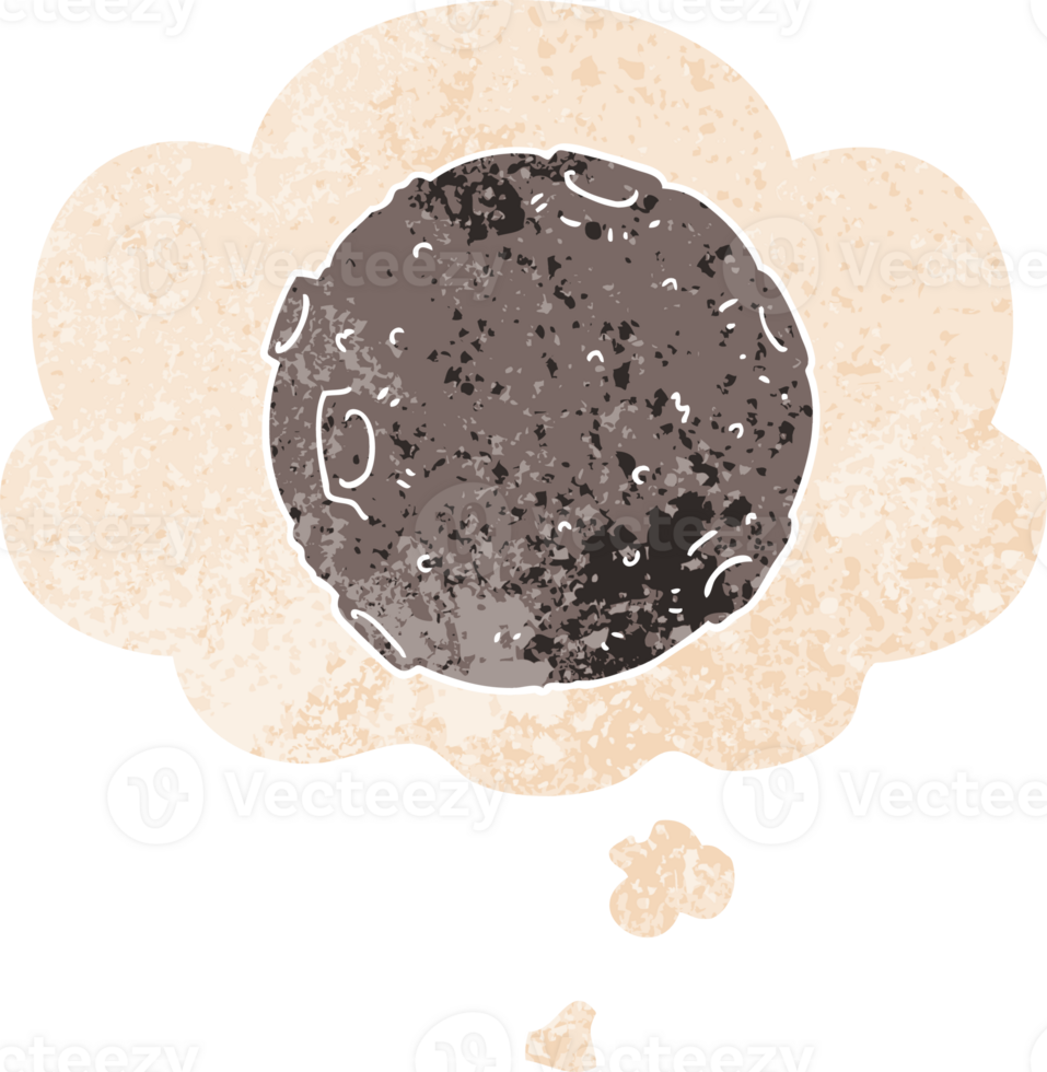 cartoon moon with thought bubble in grunge distressed retro textured style png