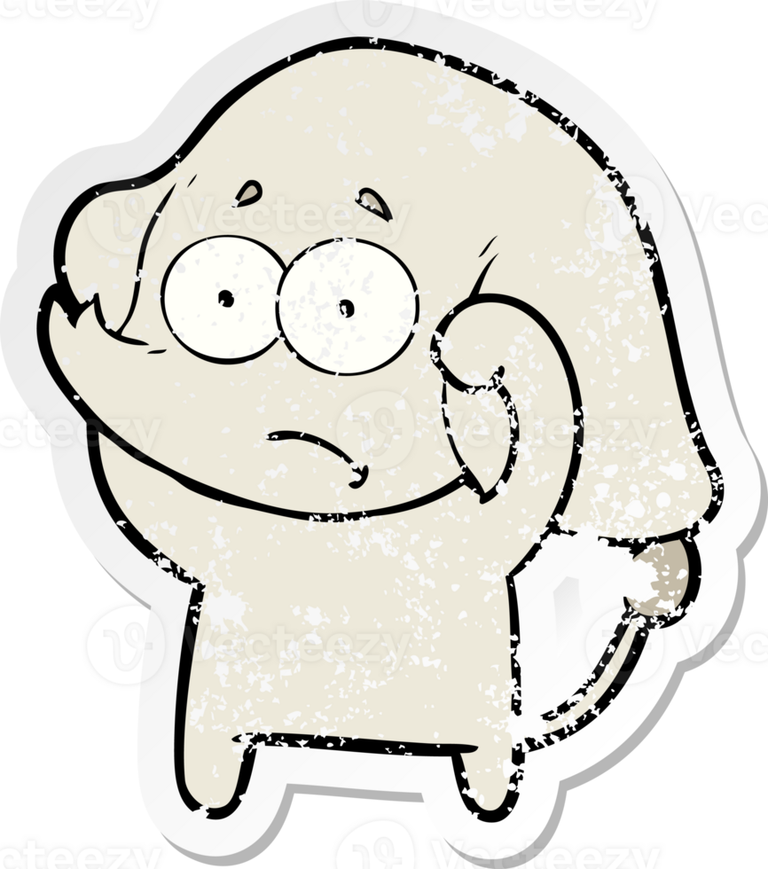 distressed sticker of a cartoon unsure elephant png