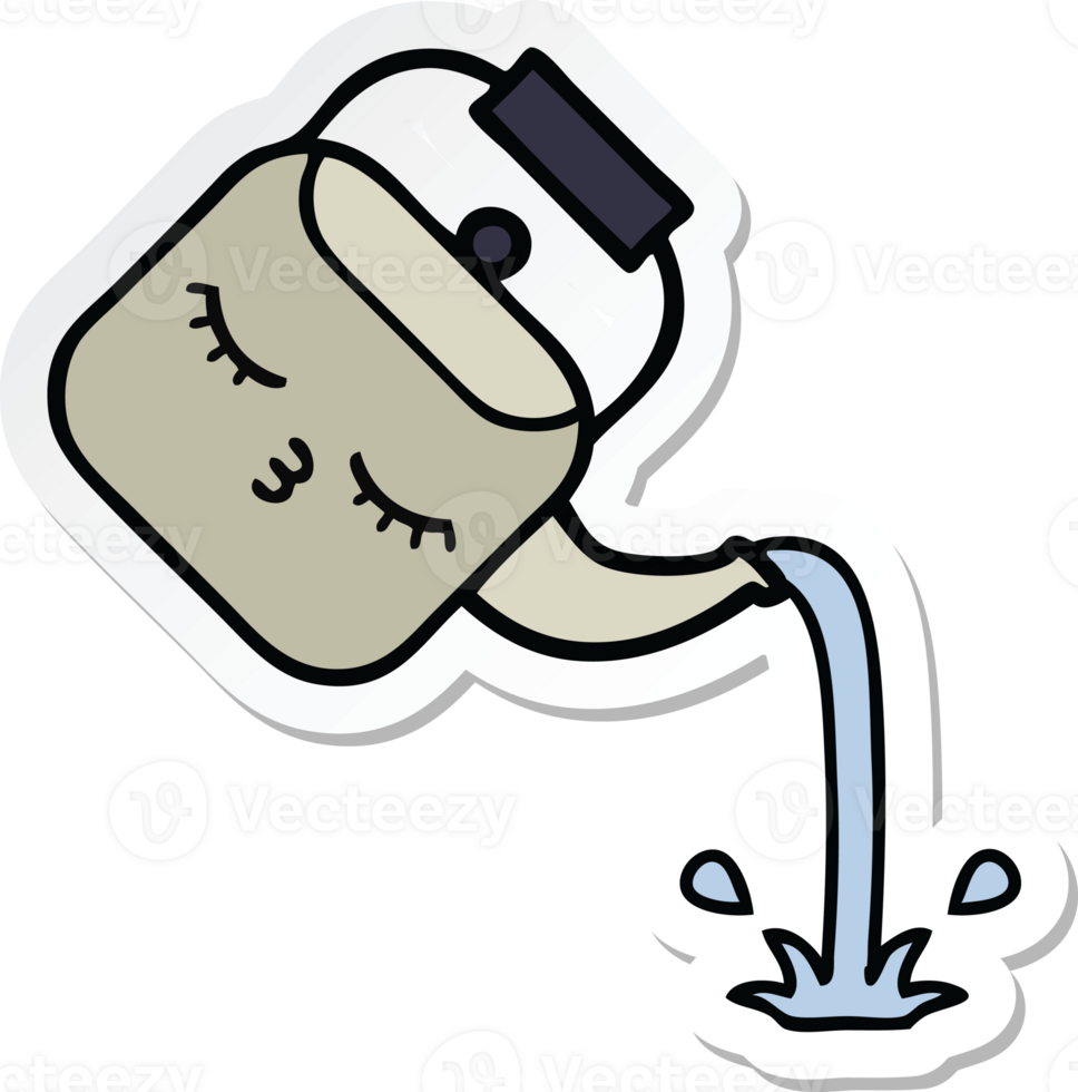 sticker of a cute cartoon pouring kettle png