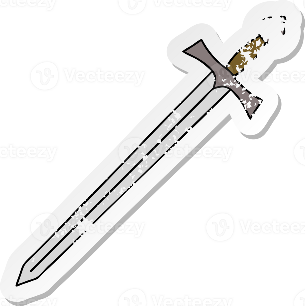 distressed sticker of a quirky hand drawn cartoon sword png