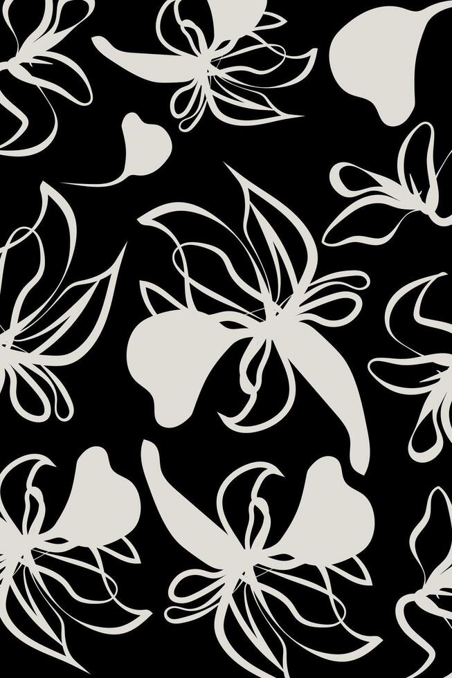 de moda modelo para diseño. moderno floral modelo textil. mano dibujado sencillo resumen flores negro y blanco tono. de moda collage modelo vector