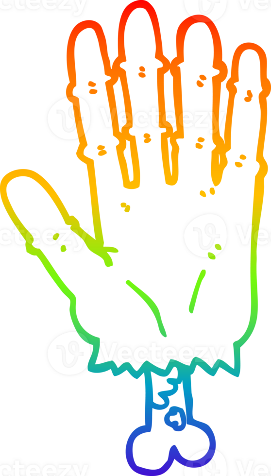 rainbow gradient line drawing of a cartoon zombie hand png