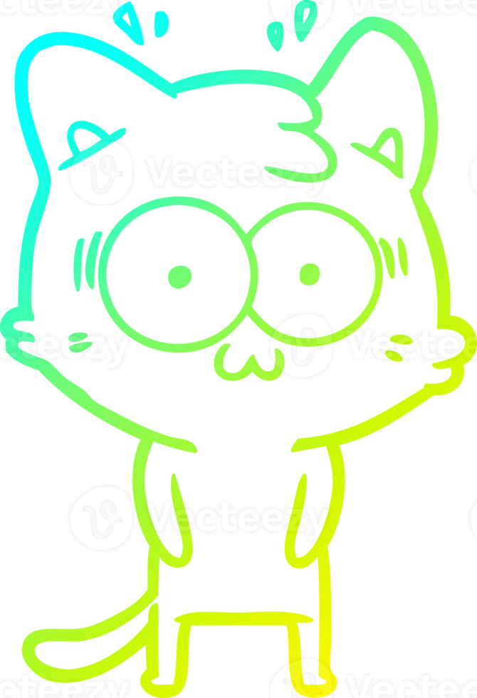 cold gradient line drawing of a cartoon surprised cat png