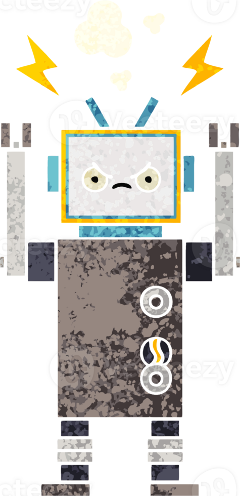 retro illustration style cartoon of a robot png