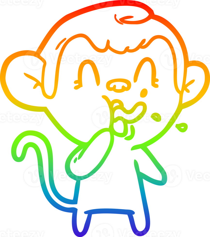 rainbow gradient line drawing of a crazy cartoon monkey png