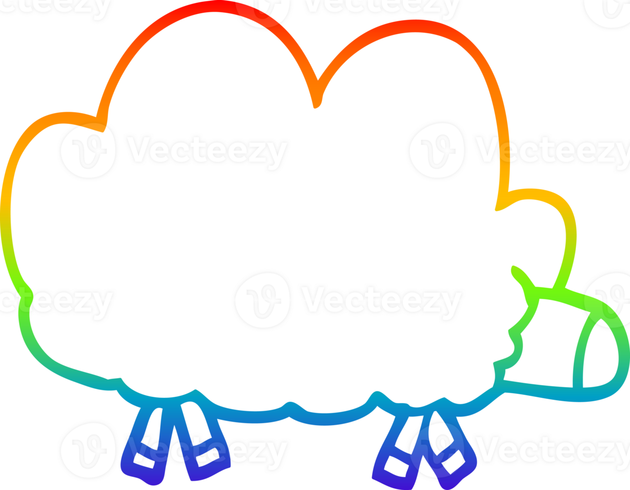 rainbow gradient line drawing of a cartoon sheep png