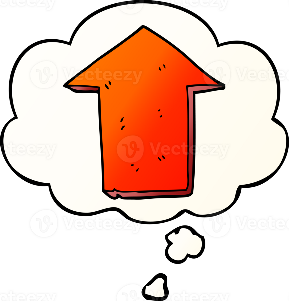 cartoon pointing arrow with thought bubble in smooth gradient style png