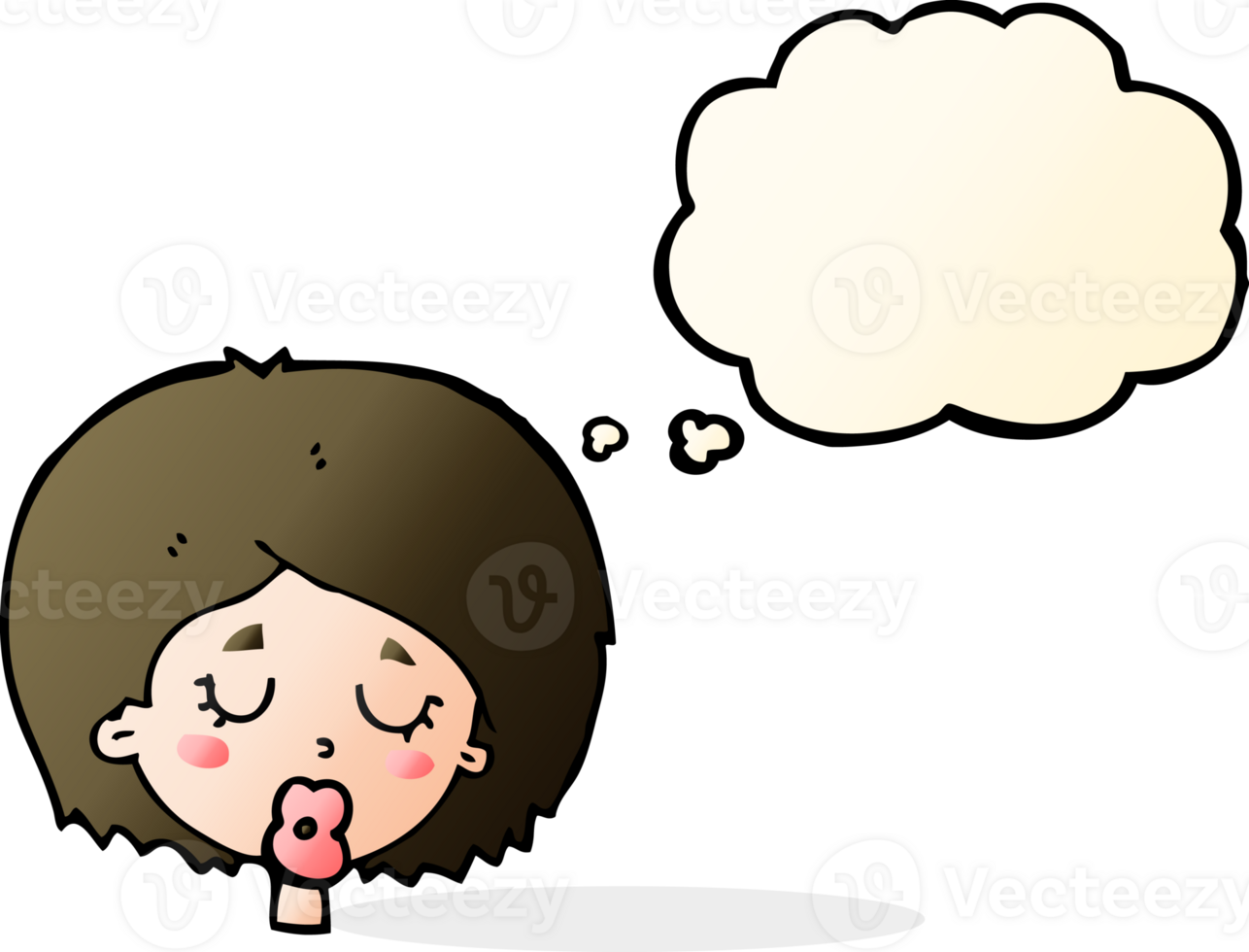 cartoon woman with eyes closed with thought bubble png