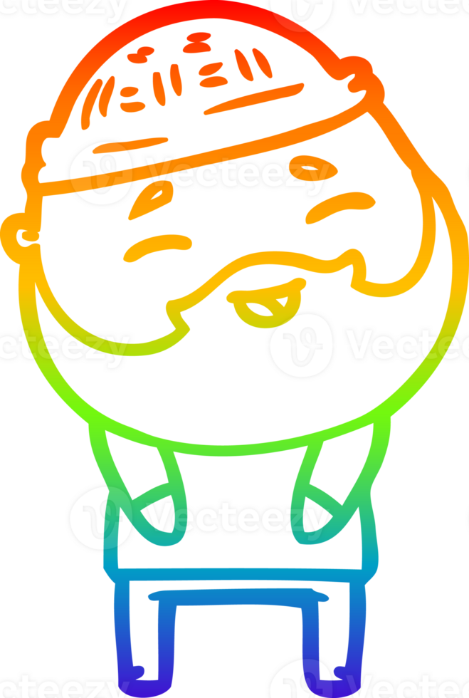 rainbow gradient line drawing of a cartoon happy bearded man png