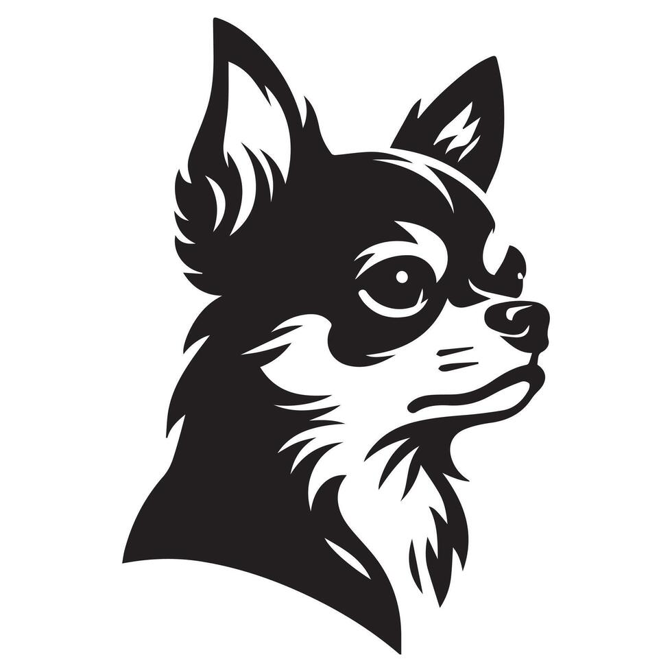 A Stern Chihuahua dog face illustration in black and white vector