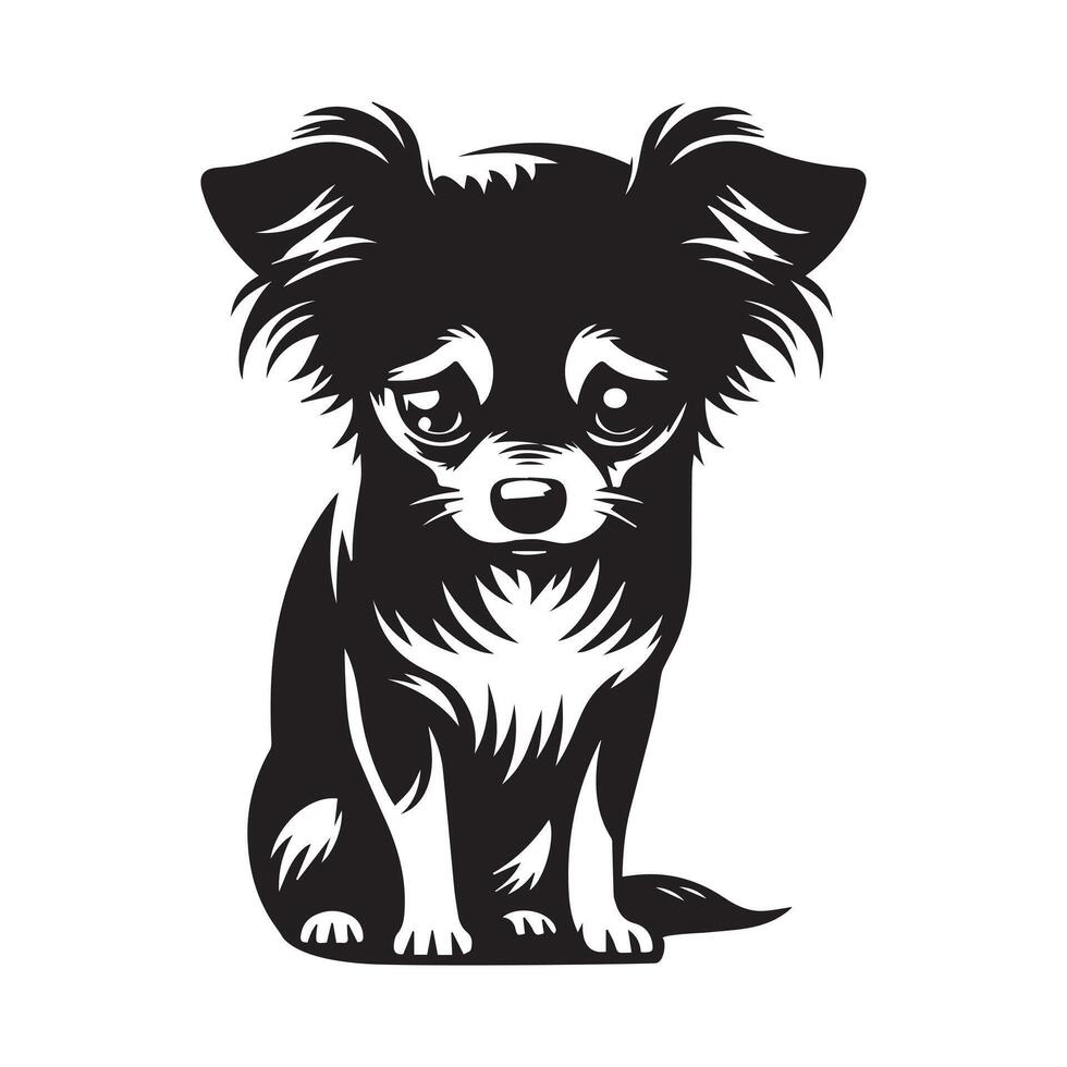 ilustración de un chihuahua expresando profundo tristeza en negro y blanco vector