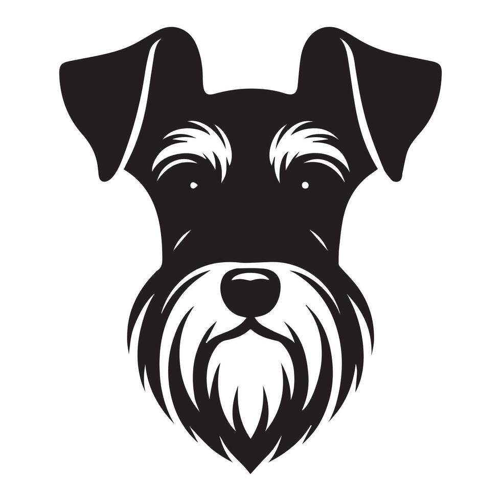 A Curious Schnauzer dog face illustration in black and white vector