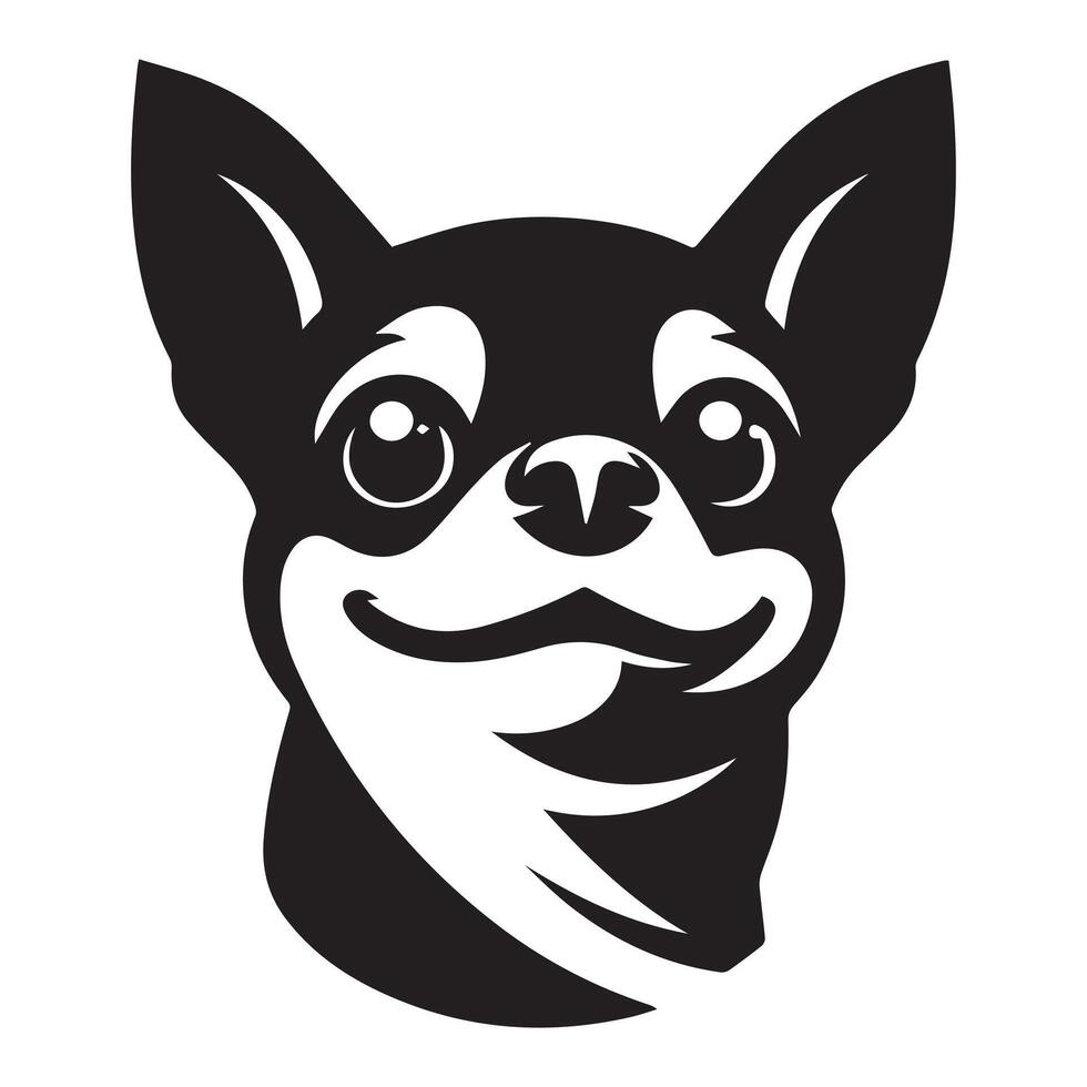 illustration of a Amused Chihuahua dog face in black and white vector