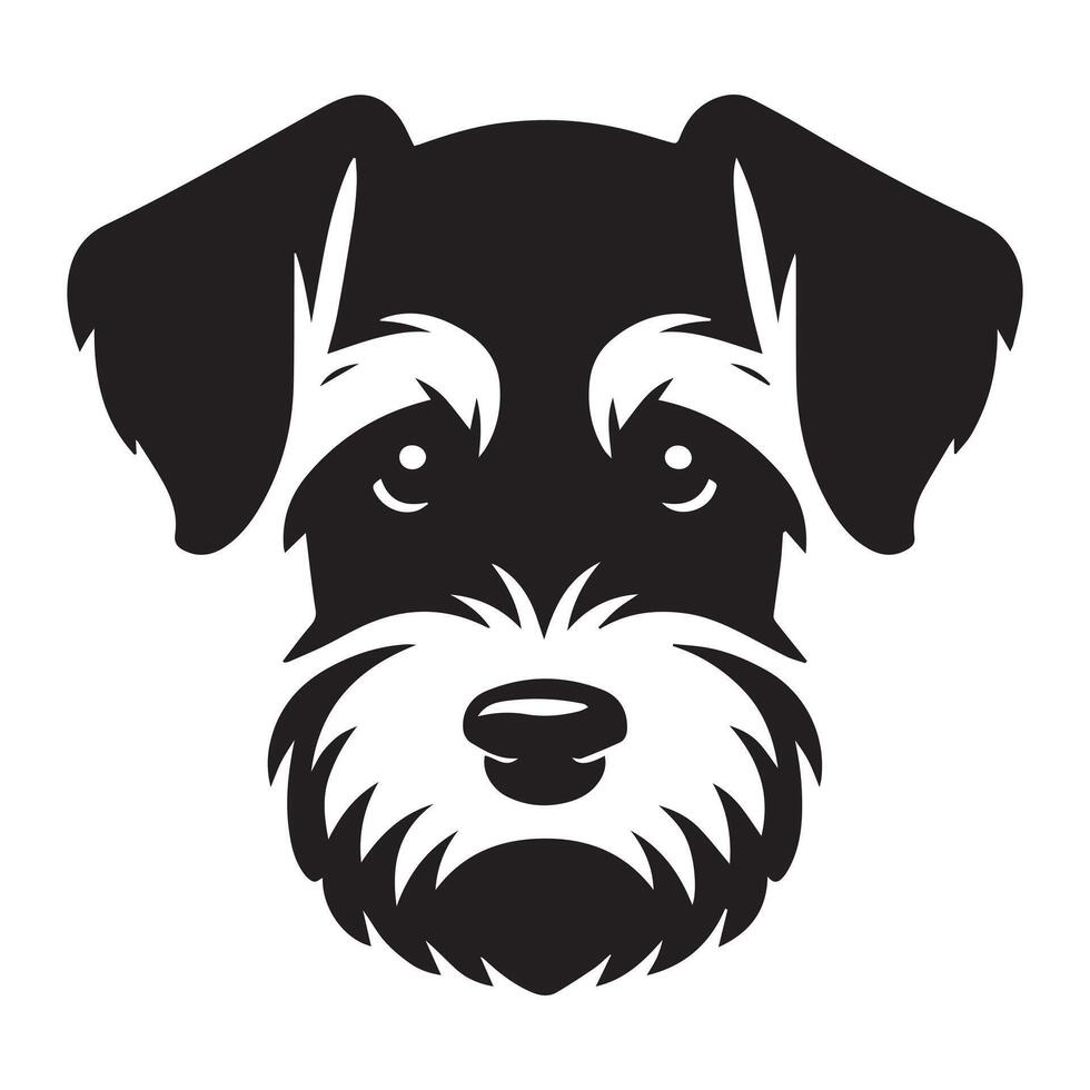 A Sorrowful Schnauzer dog face illustration in black and white vector