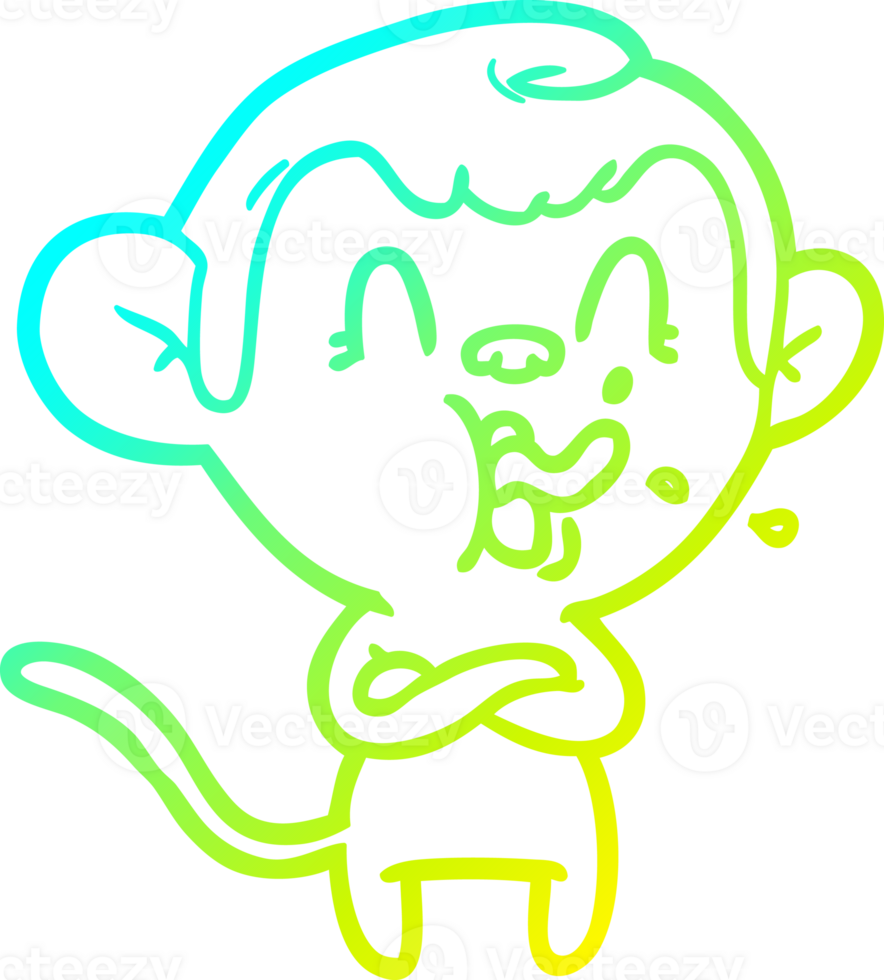 cold gradient line drawing of a crazy cartoon monkey png