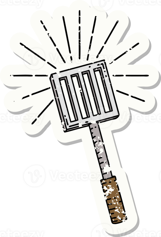 worn old sticker of a tattoo style kitchen spatula png