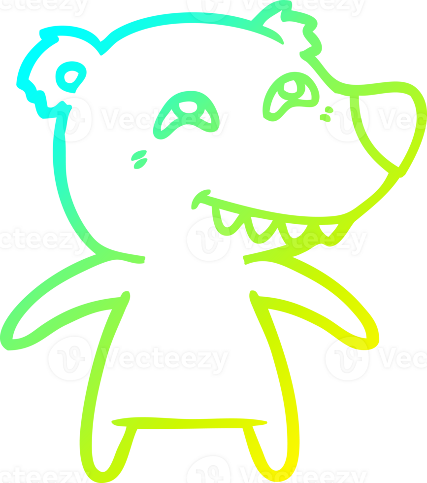cold gradient line drawing of a cartoon bear showing teeth png